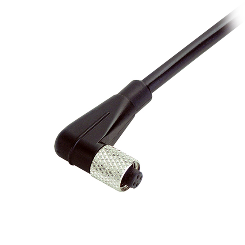 M5 3pins A code female right angle cable,unshielded,PVC,-10°C~+80°C,26AWG 0.14mm²,brass with nickel plated screw